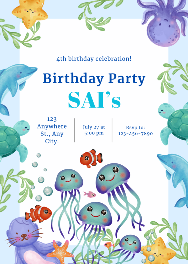 Ocean Theme Birthday Party Invitation Templates – Editable & Printable (PDF)