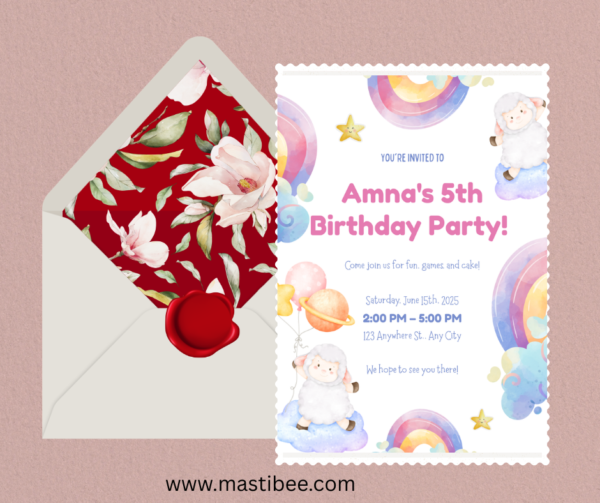 Rainbow Theme Birthday Party Invitation Templates – Editable & Printable (PDF)