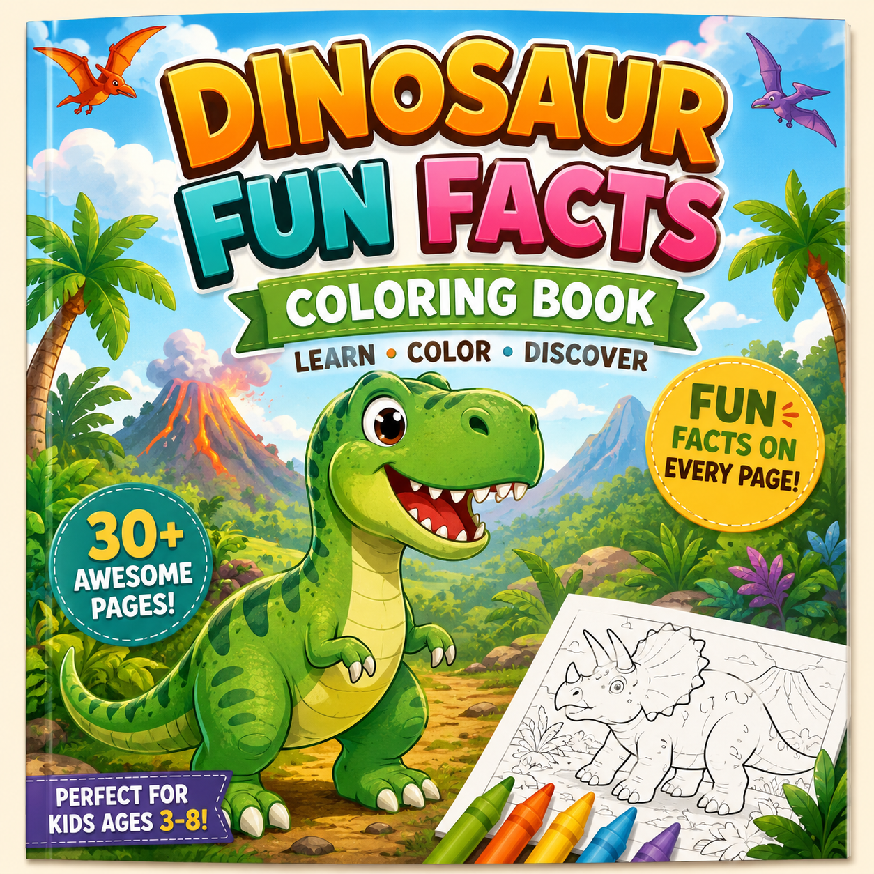 MastiBee Dinosaur Fun Facts Coloring Book cover