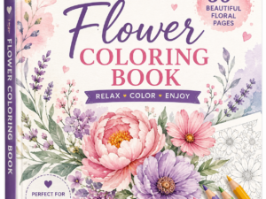 Flower Coloring Book open pages with floral illustrations