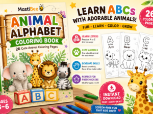 Animal Alphabet Coloring Book for Kids Ages 3–6 | MastiBee