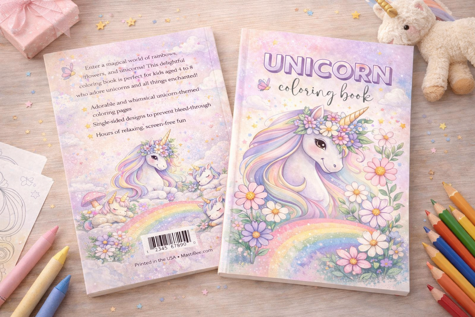 unicorn mastibee coloring book mockup image